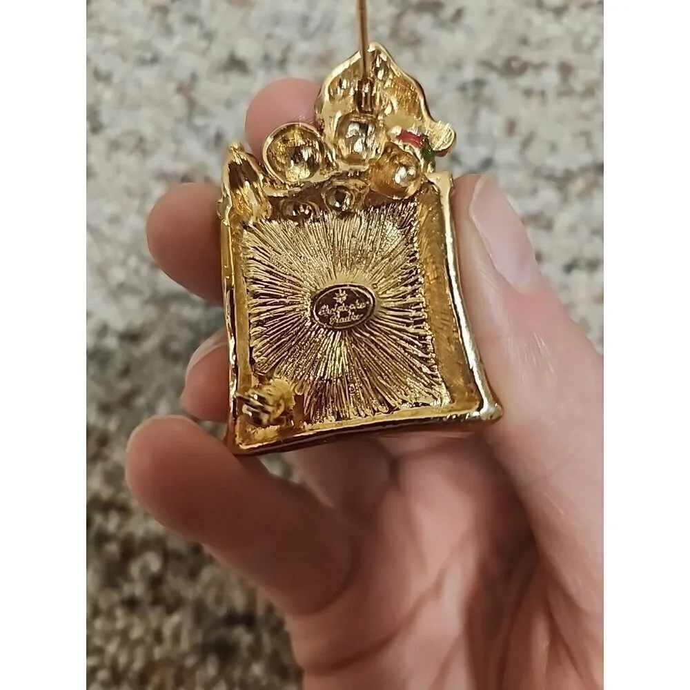 Vintage Christopher Radco Santa Gift Bag‎ Pin Brooch